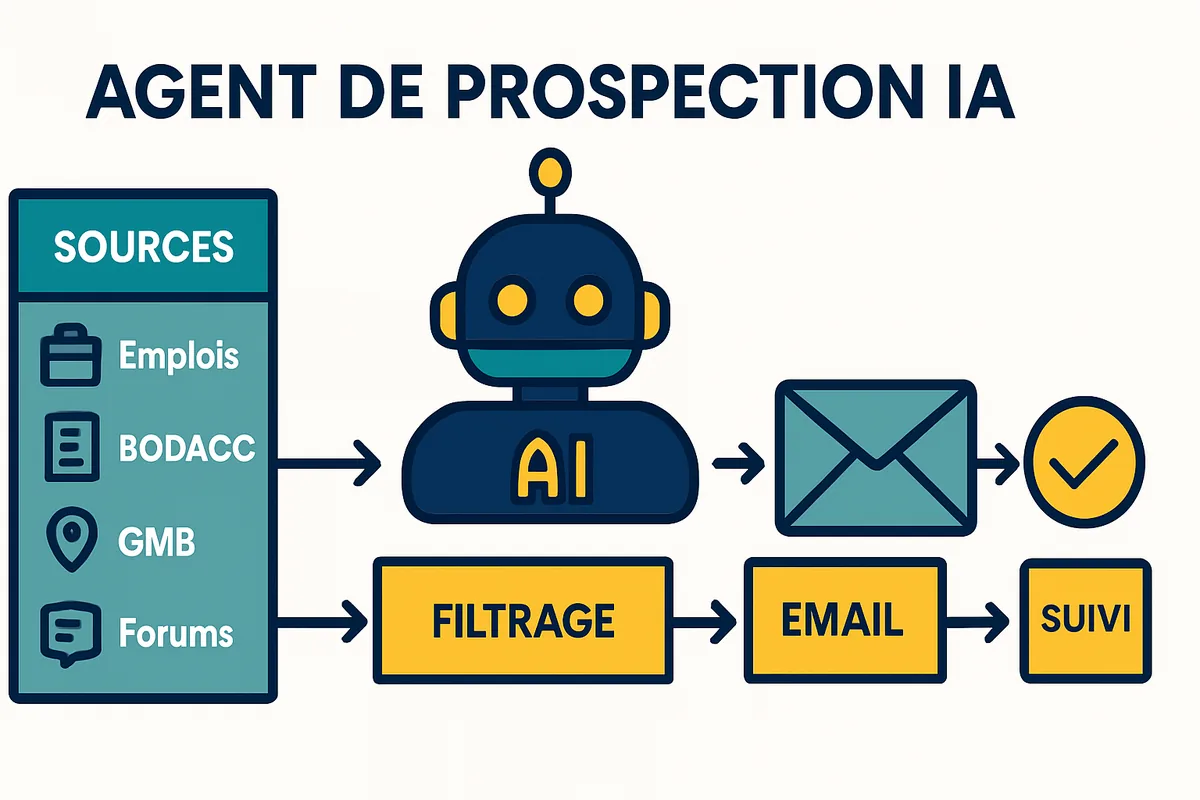 Infographie : fonctionnement d’un agent de prospection IA